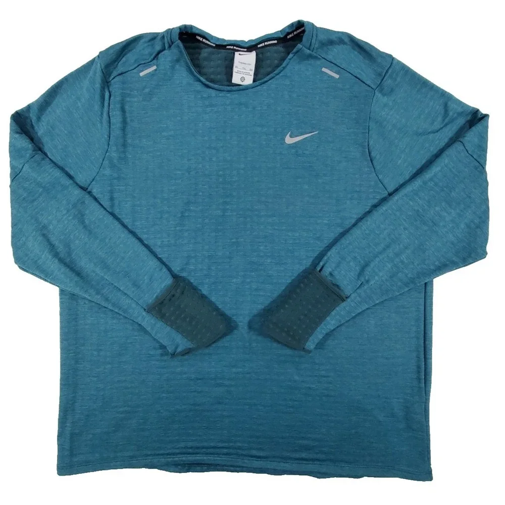 Nike Running Therma-FIT Mens XXL Blue Long Sleeve Performance Training Shirt